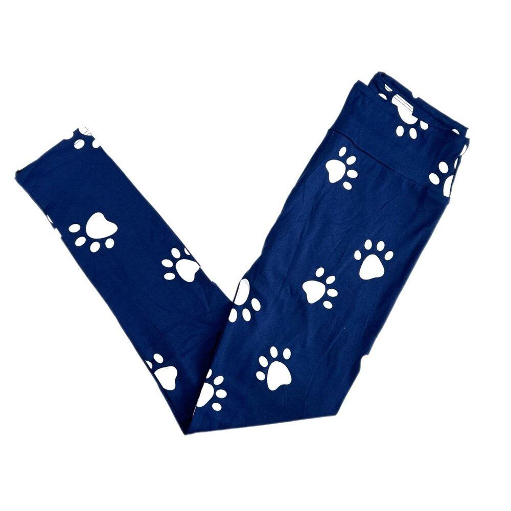 NEW OS LuLaRoe Leggings‎ Paw Print Dog Blue Navy White Animal Dog Pet Stretch